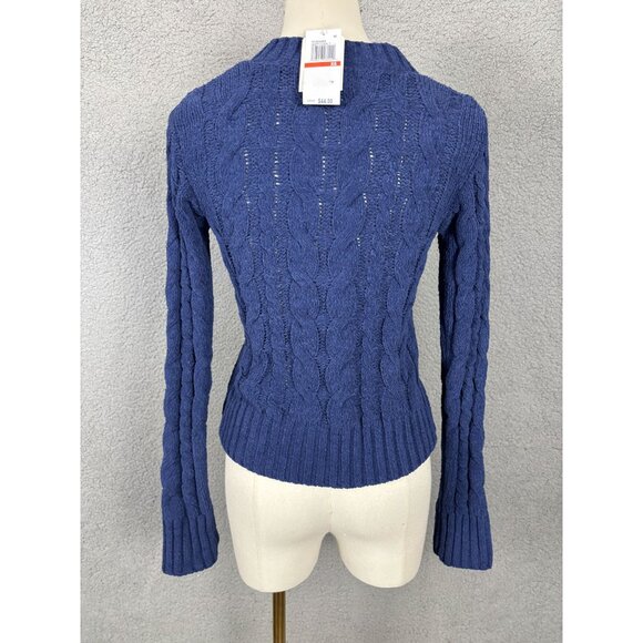 Hippie Rose  Junior Cable Knit Button-Up Cardigan Sweater Deep Cobalt  XS NWT's - Picture 5 of 8